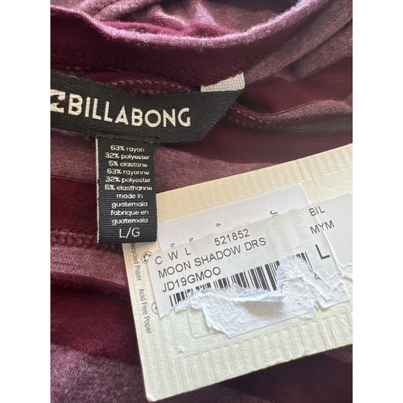 Billabong Juniors Sz Large Moon Shadow Tee Dress with Open Back Maroon Striped - Picture 6 of 6